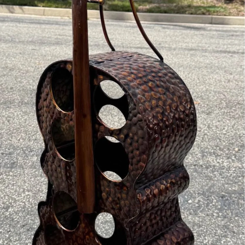 Deco 79 Cello Wine Rack 12 Bottle Hammered Brass Metal Floor Stand 47”